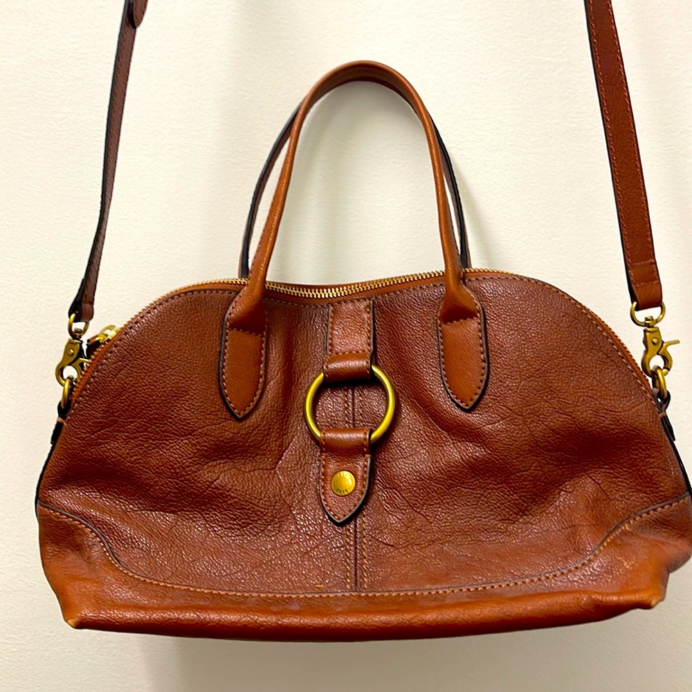 FRYE authentic leather brass ring crossbody dome bag with handles. NWOT